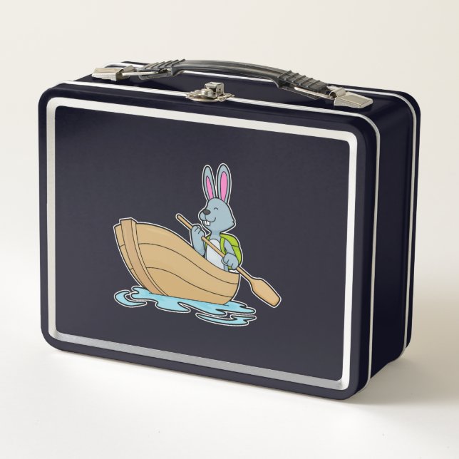 Rabbit with Boat & Paddle Metal Lunch Box (Front)