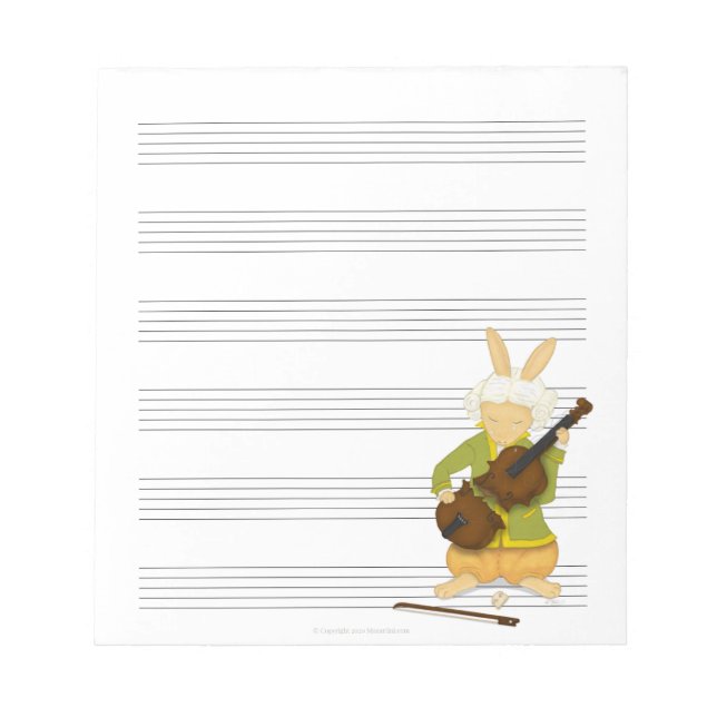 Rabbit With Broken Violin Music Manuscript Paper Notepad (Front)