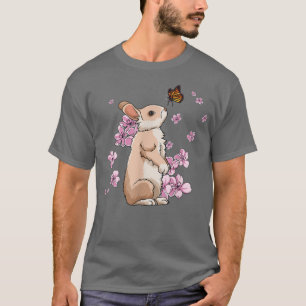 Rabbit With Butterfly Japanese Sakura Cherry Bloss T-Shirt