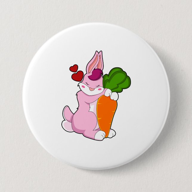 Rabbit with Carrot and Heart 3 Inch Round Button (Front)