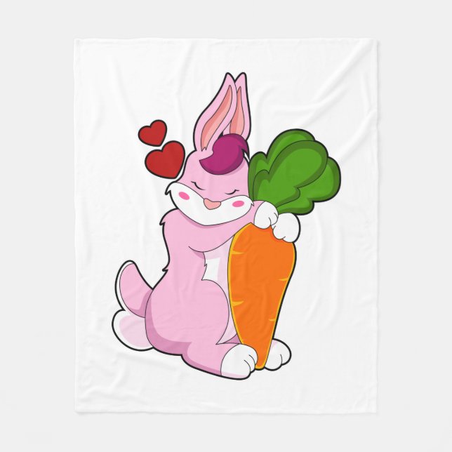 Rabbit with Carrot and Heart Fleece Blanket (Front)