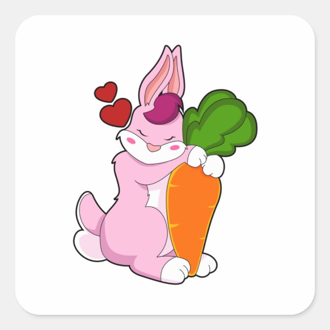 Rabbit with Carrot and Heart Square Sticker (Front)