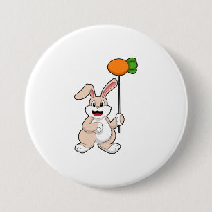Rabbit with Carrot as Balloon.PNG 3 Inch Round Button
