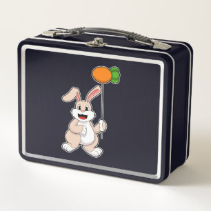 Rabbit with Carrot as Balloon.PNG Metal Lunch Box
