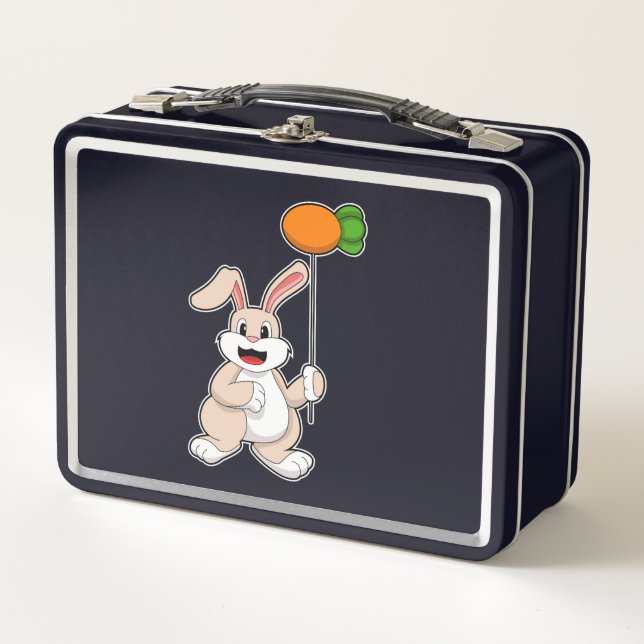 Rabbit with Carrot as Balloon.PNG Metal Lunch Box (Front)