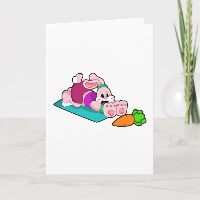 Rabbit with Carrot at Yoga on Yoga mat Card (Front)