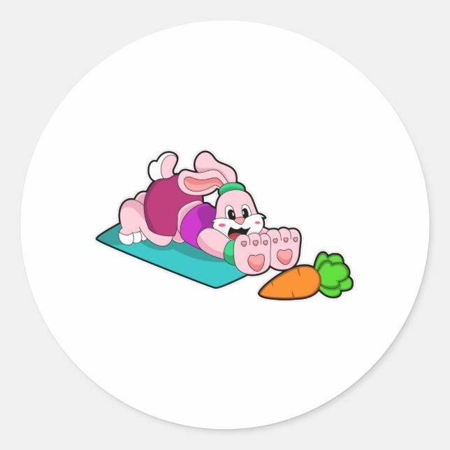 Rabbit with Carrot at Yoga on Yoga mat Classic Round Sticker (Front)