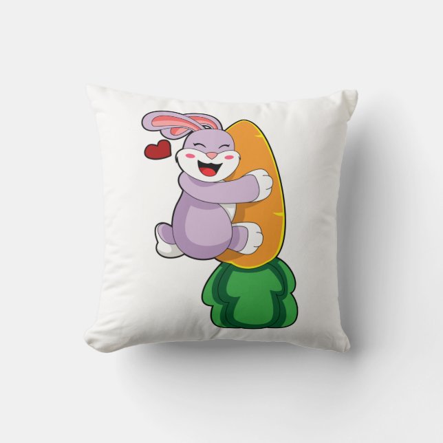 Rabbit with Carrot Throw Pillow (Front)