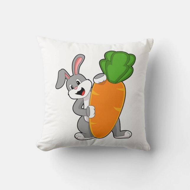 Rabbit with Carrot Throw Pillow (Front)