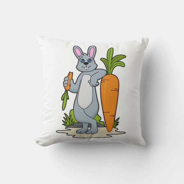 Rabbit with Carrot Throw Pillow (Front)