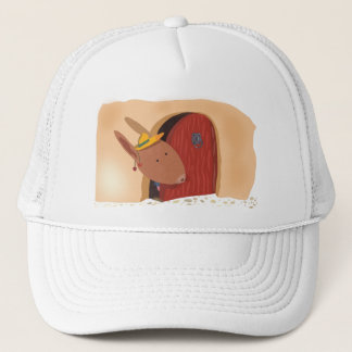 Rabbit with cherry hat, light beige trucker hat