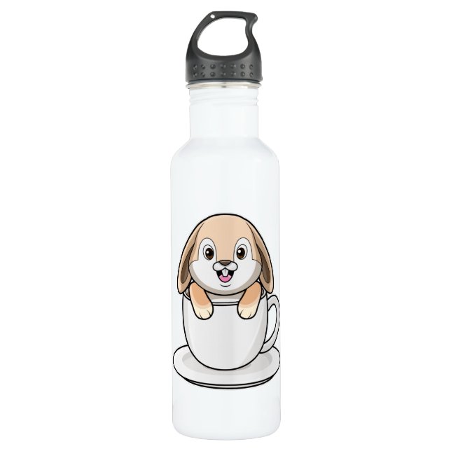 Rabbit with Coffee Cup 710 Ml Water Bottle (Front)