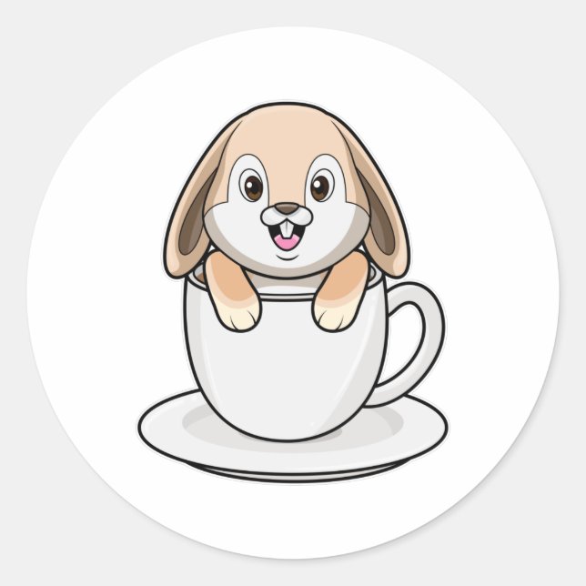 Rabbit with Coffee Cup Classic Round Sticker (Front)