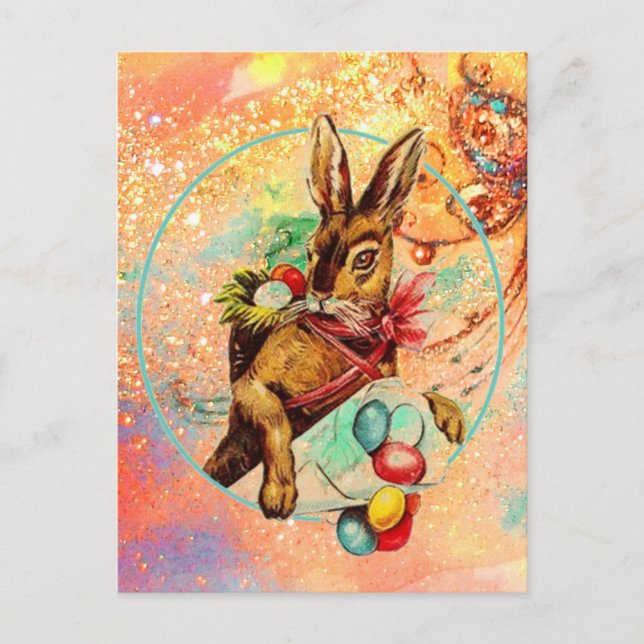 RABBIT WITH COLORFUL EASTER EGGS HOLIDAY POSTCARD (Front)