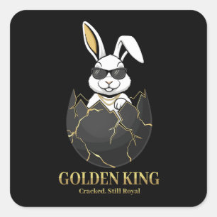 Rabbit with cool glasses, Gold, cracked, royal Square Sticker