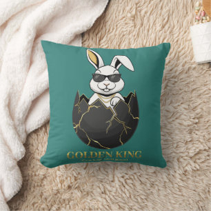 Rabbit with cool glasses, Gold, cracked, royal Throw Pillow