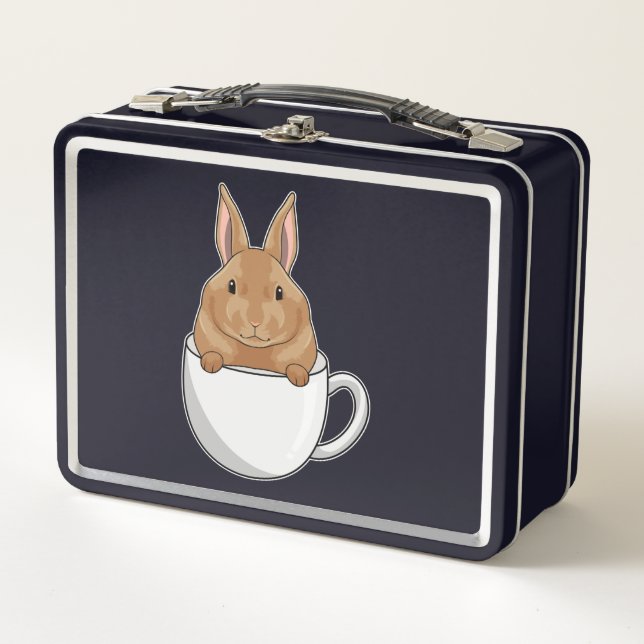 Rabbit with Cup of Coffee Metal Lunch Box (Front)