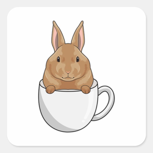 Rabbit with Cup of Coffee Square Sticker (Front)