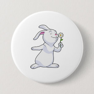 Rabbit with Daisy 3 Inch Round Button