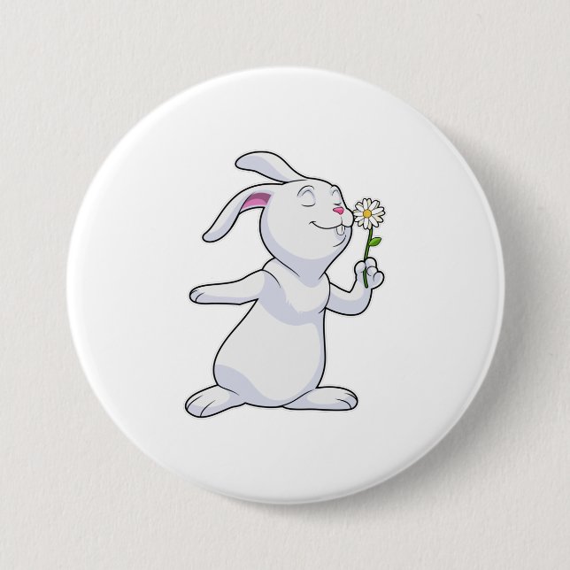 Rabbit with Daisy 3 Inch Round Button (Front)