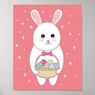 rabbit with easter egg basket  poster