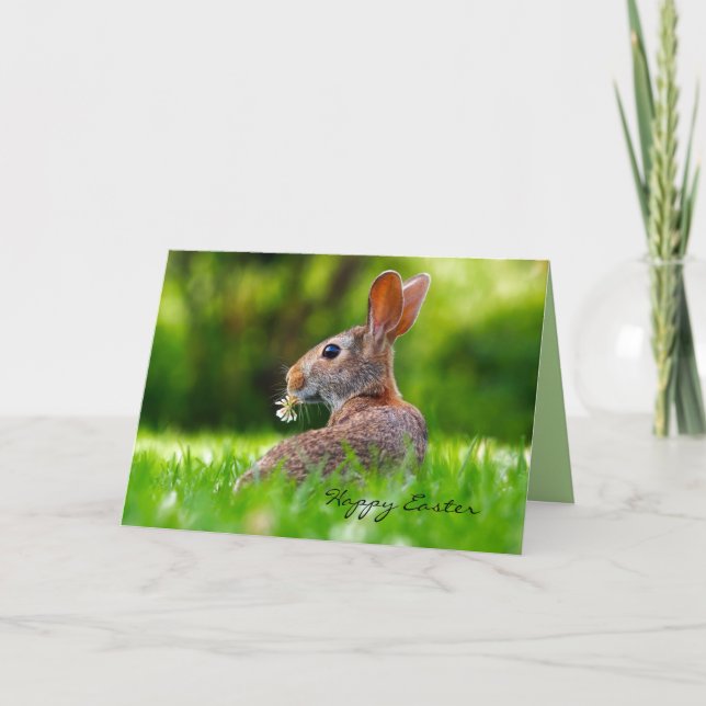 Rabbit with Flower Easter Card (Front)