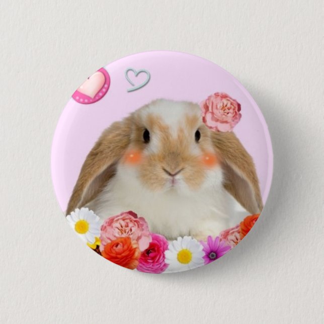 rabbit with flowers 2 inch round button (Front)
