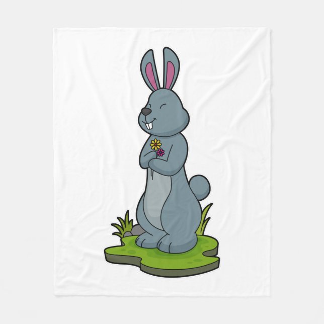 Rabbit with Flowers Fleece Blanket (Front)