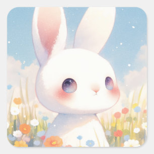 Rabbit with Galaxy Eyes in Colourful Wildflower Square Sticker