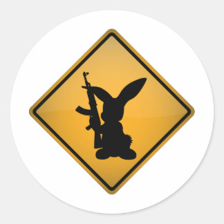 Rabbit with Gun Warning Sign Classic Round Sticker