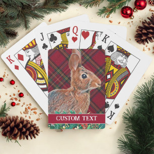 Rabbit with Holly Berries and Plaid Customizable Playing Cards