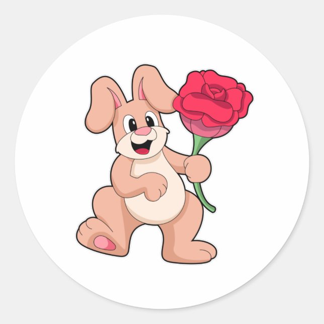 Rabbit with red Rose Classic Round Sticker (Front)