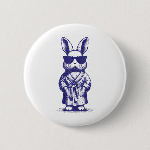 Rabbit With Robe And Sungles Blue Retro Easter Bun 2 Inch Round Button