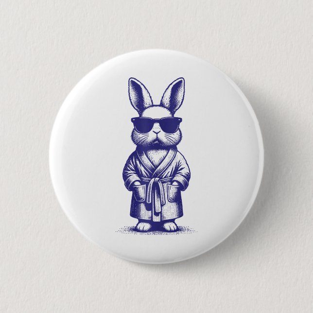 Rabbit With Robe And Sungles Blue Retro Easter Bun 2 Inch Round Button (Front)