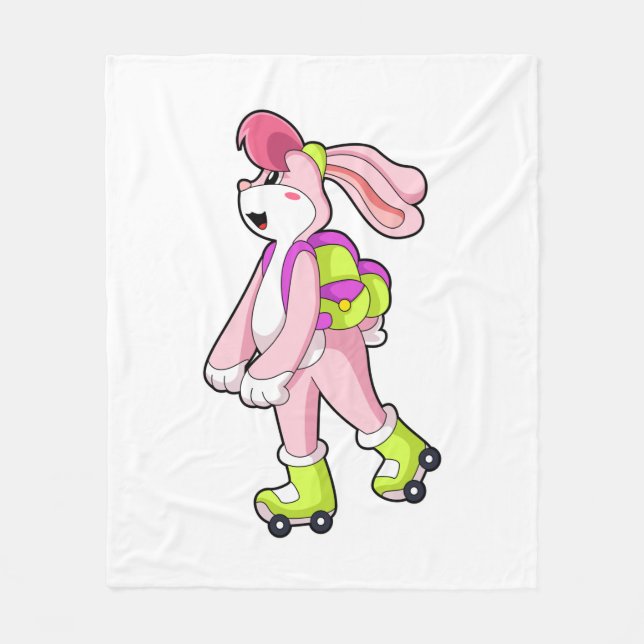 Rabbit with Roller skates Fleece Blanket (Front)