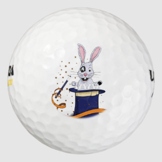Rabbit with top-hat and magic wand golf balls