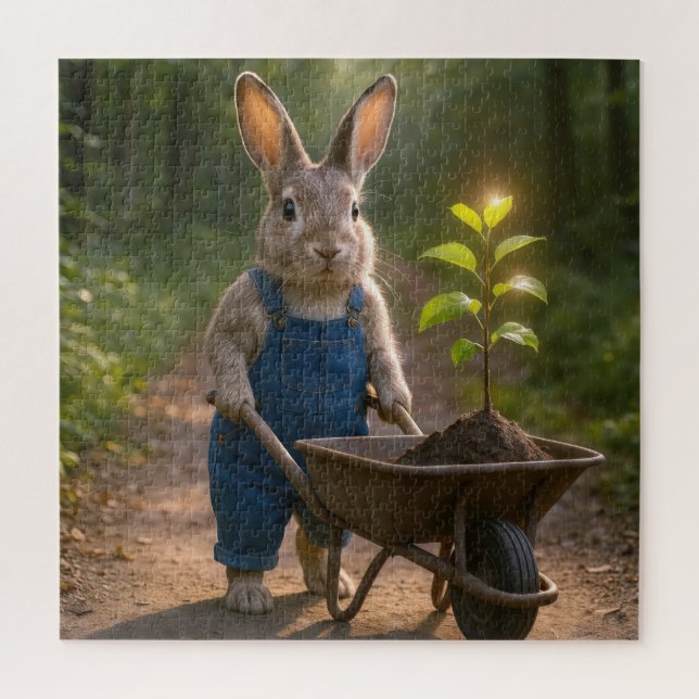 Rabbit With Tree Sapling In a Wheelbarrow Jigsaw Puzzle (Vertical)