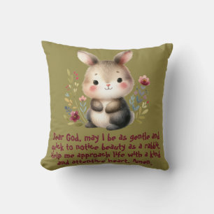 Rabbit Woodland Kids Christian Prayer on Green   Throw Pillow