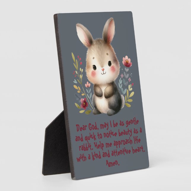 Rabbit Woodland Kids Christian Prayer on Grey | Plaque (Side)