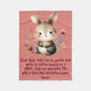 Rabbit Woodland Kids Christian Prayer on Pink   Fleece Blanket