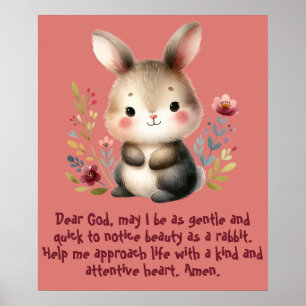 Rabbit Woodland Kids Christian Prayer on Pink   Poster