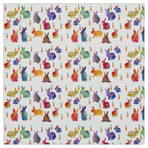 Rabbits and carrots  watercolo art Fabric