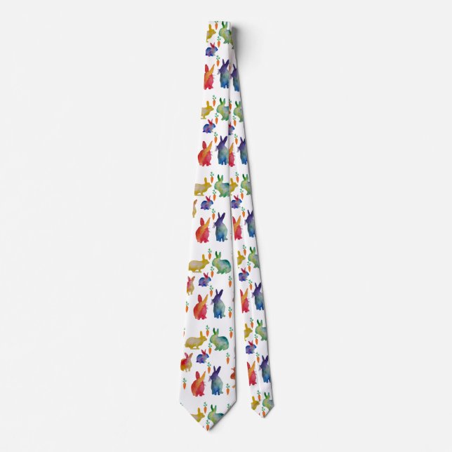 Rabbits and carrots  watercolo art Tie (Front)