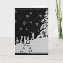 Rabbits and Christmas Tree Winter Holiday Art