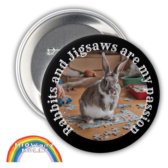 Rabbits and Jigsaws puzzle and rabbit owner bunny  3 Inch Round Button (Creator Uploaded)