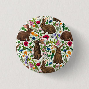 Rabbits and wildflowers 1 inch round button
