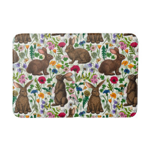 Rabbits and wildflowers bath mat
