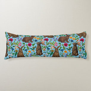 Rabbits and wildflowers body pillow