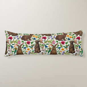 Rabbits and wildflowers body pillow