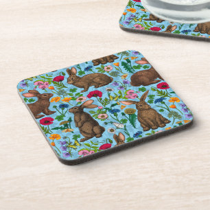 Rabbits and wildflowers coaster